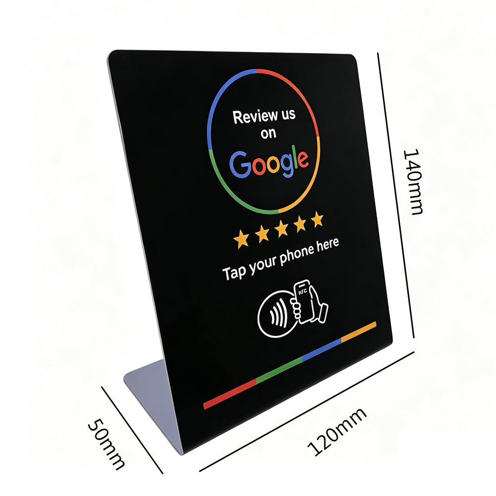 Staande NFC-reviewkaart voor Google-reviews, 120 x 140 mm